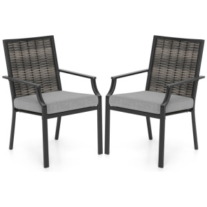 Patio Wicker Chairs Set of 2 Stackable Rattan Armchairs with Removable Cushions-Grey