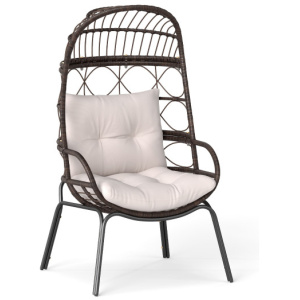 Patio Wicker Egg Chair Outdoor Rattan Lounge Basket with Seat and Back Cushions-Brown