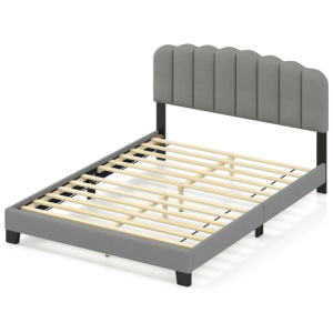 Queen Size Bed Frame with Adjustable Scalloped Tufted Headboard-Queen Size