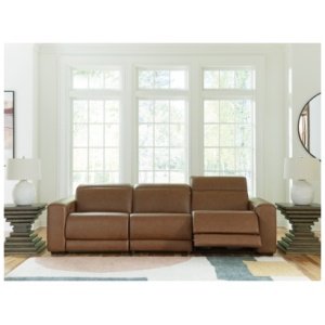 Rally-Up 3-Piece Dual Power Leather Reclining Modular Sectional Sofa Leather, Caramel