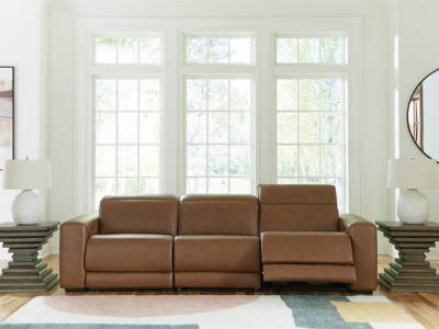 Rally-Up 3-Piece Dual Power Leather Reclining Modular Sectional Sofa Leather, Caramel