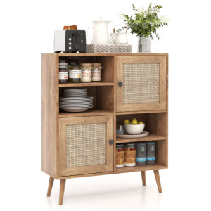 Rattan Buffet Cabinet with 2 Doors and 2 Cubbies-Natural