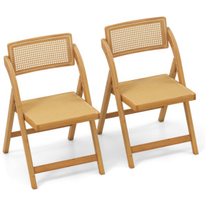 Rattan Cane Folding Dining Chairs Set of 2 with Rotatable Backrests-Natural