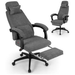 Reclining Office Chair Chenille Fabric Upholstered Computer Desk Chair-Gray