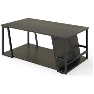 Rectangle Coffee Table 2-tier Industrial Accent Table with Storage Shelf and Compartment-Brown