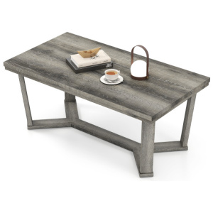 Rectangle Coffee Table Rubber Wood Base with Cross-Shaped Base-Gray