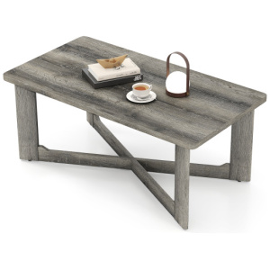 Rectangle Coffee Table Rubber Wood Base with X-Shaped Base-Gray
