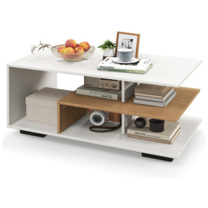 Rectangular Coffee Table with L-shaped Middle Shelf-White
