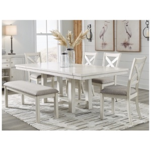 Robbinsdale Dining Table and 4 Chairs and Bench, Antique White