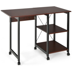Rolling Folding Computer Desk with Storage Shelves