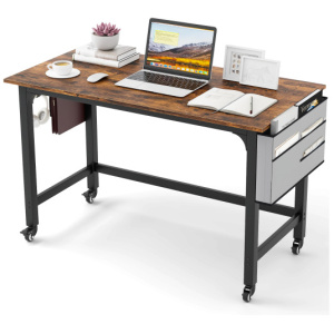 Rolling Home Office Computer Desk with Detachable Fabric Bag-Rustic Brown
