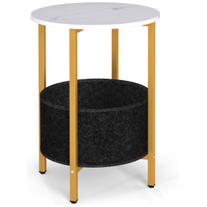 Round End Table 2-Tier Side Table with Removable Fabric Basket and Metal Frame-White