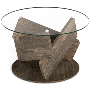 Round Glass Coffee Table 32 Inch Modern Center Table with Tempered Glass Top-Gray