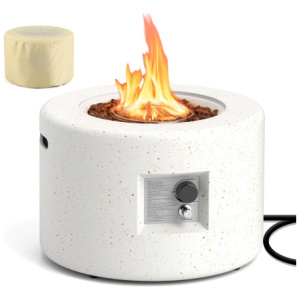 Round Terrazzo Propane Gas Fire Pit Protective PVC Cover, Lava Rocks Included