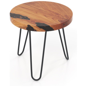 Rustic Round Solid Teak Wood Live Edge Outdoor Side End Table for Patio