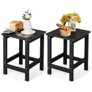 Set of 2 14 Inch Square Weather-Resistant Adirondack Side Table-Black