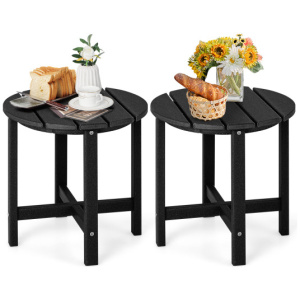 Set of 2 18 Inch Round Weather-Resistant Adirondack Side Tables-Black