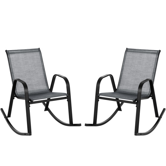 Set of 2 Metal Patio Rocking Chair with Breathable Seat Fabric-Gray