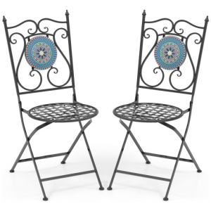Set of 2 Mosaic Chairs for Patio Metal Folding Chairs-Multicolor