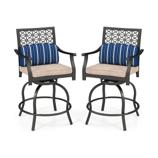 Set of 2 Outdoor Bar Height Chair with Soft Cushions