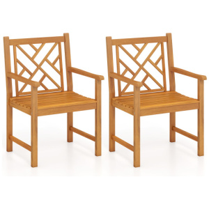 Set of 2 Outdoor Dining Chairs Acacia Wood with Cross-Pattern Backrest
