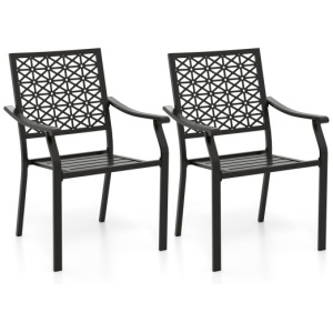 Set of 2 Patio Dining Chairs with Curved Armrests and Reinforced Steel Frame