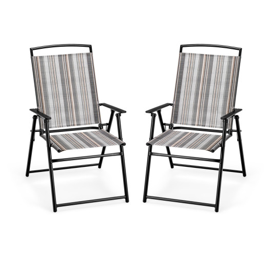 Set of 2 Patio Folding Sling Chairs Space-saving Dining Chair-Gray