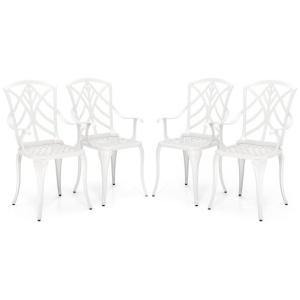 Set of 4 Cast Aluminum Patio Dining Chairs with Armrests and Decorative Patterns