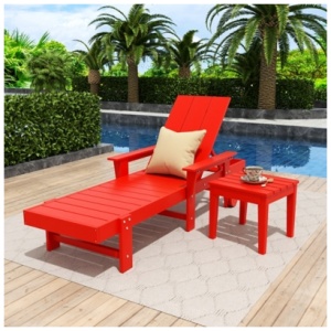 Shoreside Reclining Chaise With Arms and Wheels and Side Table (Set of 2), Red