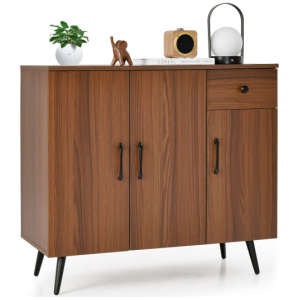 Sideboard Cabinet with 3 Doors and Pull out Drawer Adjustable Shelves-Walnut