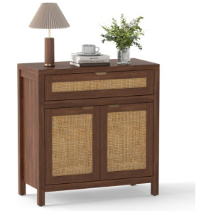 Sideboard Storage Cabinet with Rattan Doors and Drawer-Brown