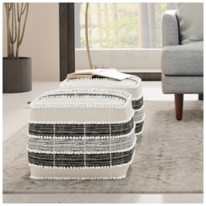 Simpli Home Barley Pouf, White/Beige/Black