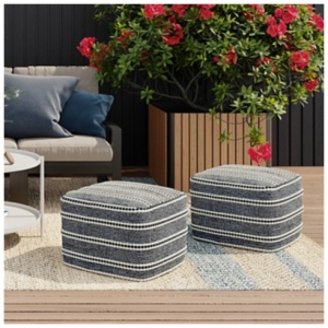 Simpli Home Corrie Indoor Pouf, Navy/White
