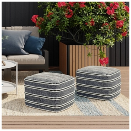 Simpli Home Corrie Indoor Pouf, Navy/White