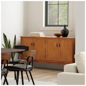 Simpli Home Draper 4 Door Sideboard Buffet, Teak Brown