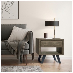Simpli Home Lowry End Table, Distressed Gray