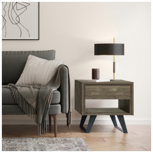 Simpli Home Lowry End Table, Distressed Gray