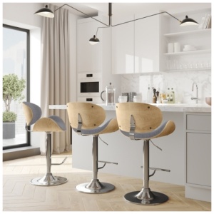 Simpli Home Marana Adjustable Swivel Bar Stool, Light Gray