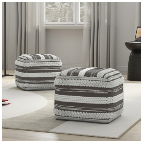 Simpli Home Sommer Pouf, Natural/Taupe Gray