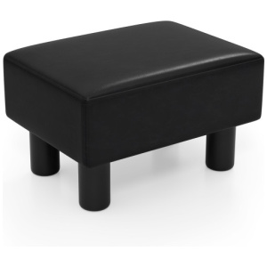 Small PU Leather Rectangular Seat Ottoman Footstool-Black