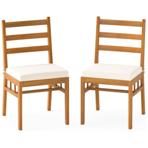 Solid Acacia Wood Patio Chair Set of 2 Armless Chair-White