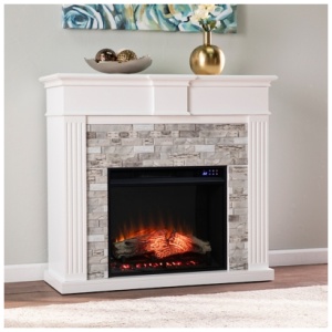 Southern Enterprises Furniture Ashlaurel Touch Screen Fireplace Mantel, White/Gray