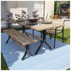 Southern Enterprises Furniture Chesterton Outdoor Slatted Dining Table, Natural/Black