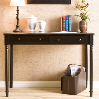 Southern Enterprises Furniture Corbin Writing 2-Drawer Desk, Satin Black