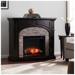 Southern Enterprises Furniture Ebberton Touch Screen Electric Fireplace with Faux Stone, Ebony
