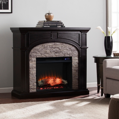 Southern Enterprises Furniture Ebberton Touch Screen Electric Fireplace with Faux Stone, Ebony