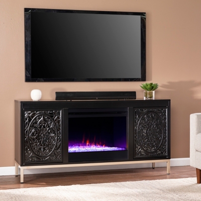 Southern Enterprises Furniture Gertandra 58" TV Stand with Color Changing Fireplace, Black
