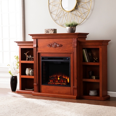 Southern Enterprises Furniture Harkdale Electric Fireplace with Bookcases, Classic Mahogany
