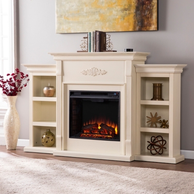Southern Enterprises Furniture Harkdale Electric Fireplace with Bookcases, Ivory