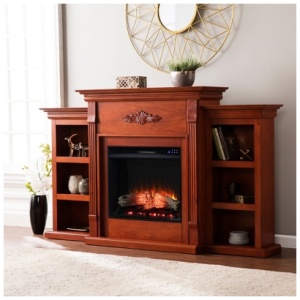 Southern Enterprises Furniture Harkdale Touch Screen Electric Fireplace with Bookcases, Mahogany